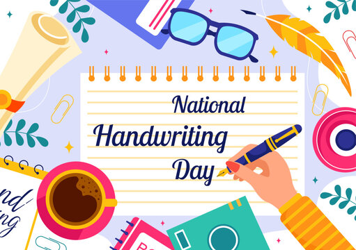 National Handwriting Day Vector Illustration on 23 January featuring Ink, Pen, and Paper for Writing Activities in a Flat Style Cartoon Background - Powered by Adobe