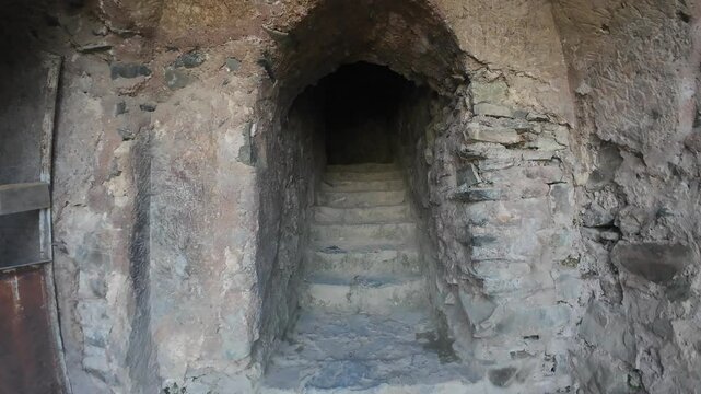 Stairs beneath Pari Mahal, (Palace) showcasing medieval architecture and a stone wall, inviting exploration of historical beauty