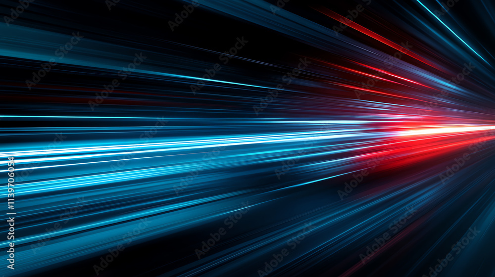 Poster abstract light trails in red and blue creating a dynamic motion effect.