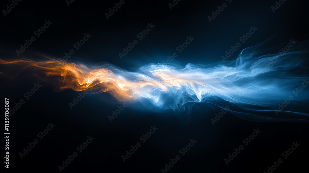 Poster dynamic swirl of blue and orange light creating an ethereal abstract effect.