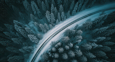 Fototapeta premium The road through the middle of the winter forest