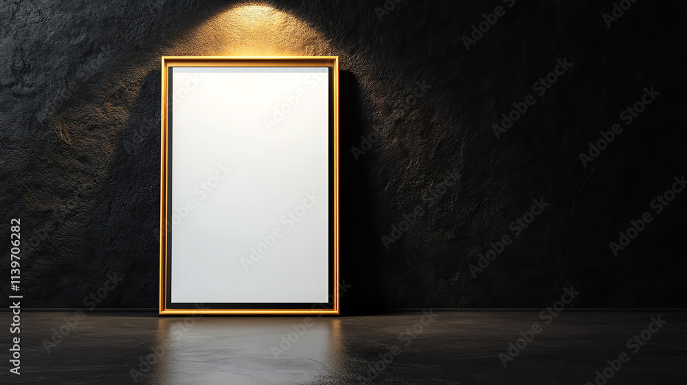 Aufkleber elegant empty frame illuminated against a dark textured wall for artwork display.