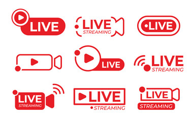 Set of live streaming button icon. a collection of online live streaming buton symbol for social media isolated on white background