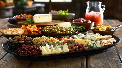 Obraz premium Abundant cheese and appetizer platter.