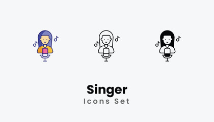 Singer Icons thin line and glyph vector icon stock illustration