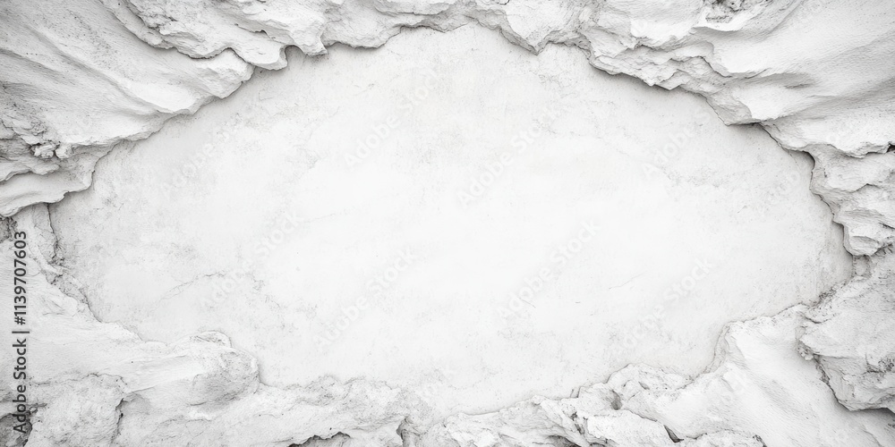 Poster banner design featuring a stark white space surrounded by textured plaster casts and contrasting edg