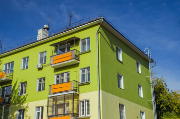 Colorful facade of a residential building in Irkutsk showcasing urban design and architecture © Sergey