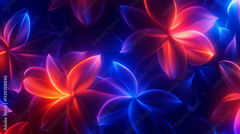 Poster vibrant glowing flowers create a mesmerizing visual pattern in luminous colors.