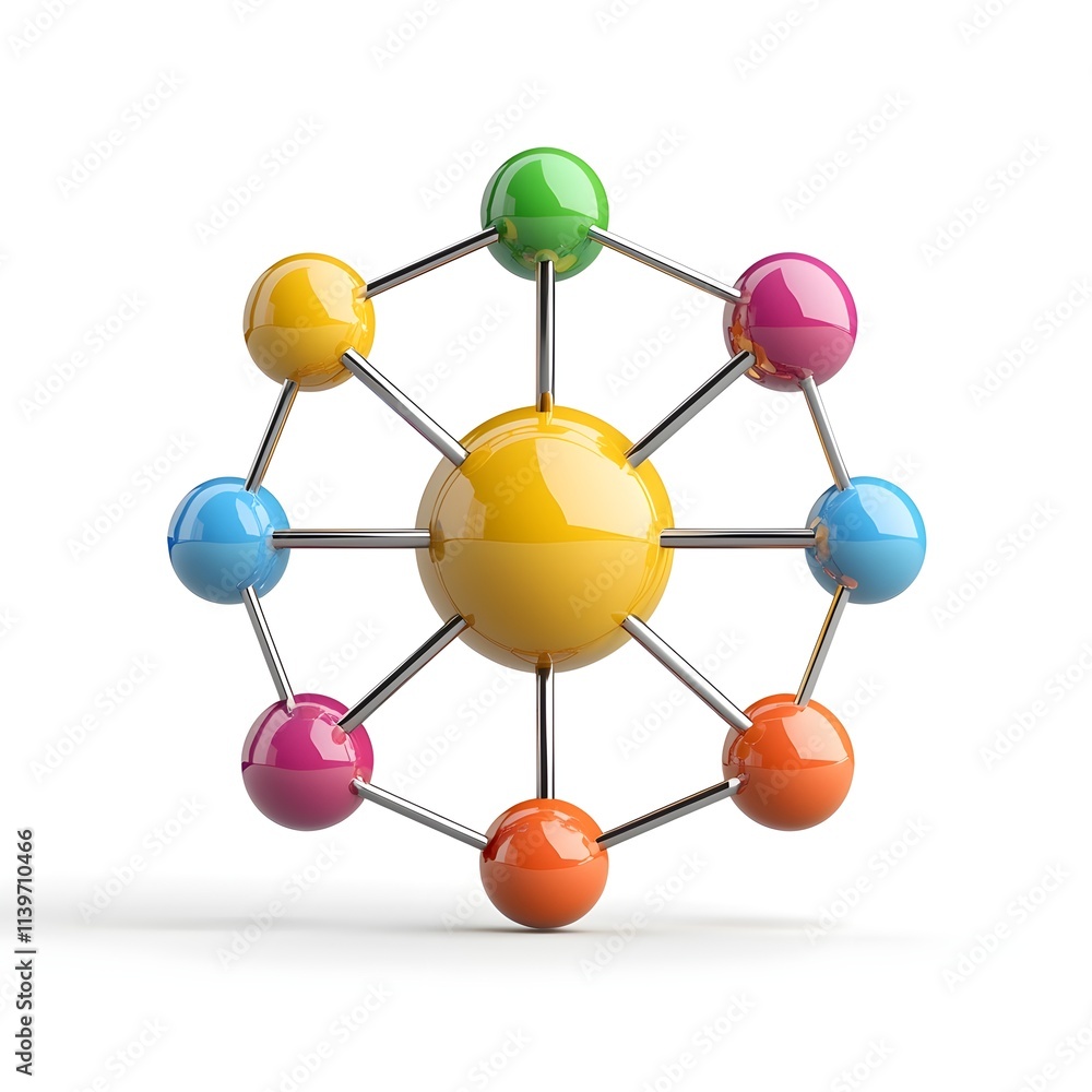 Poster colorful molecular structure with connecting atoms in 3d design