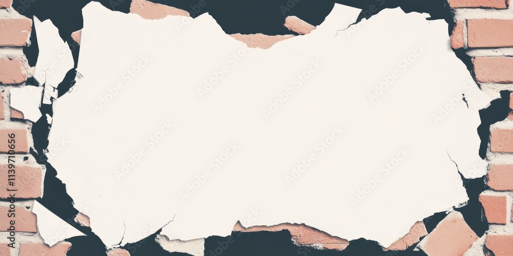 Poster banner design featuring a contrasting empty space bordered by brick fragments for creative use in ad