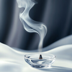 Delicate smoke rises from an incense holder, creating a serene and calming atmosphere.