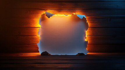 A textured wooden background with a glowing torn paper effect, inviting creativity.