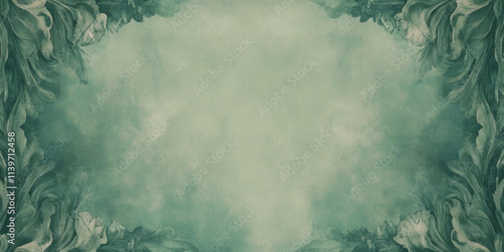 Poster Intricate jade carvings frame a contrasting empty banner space with a serene green backdrop