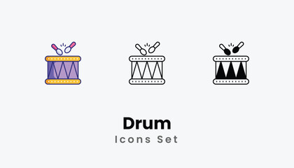 Drum Icons thin line and glyph vector icon stock illustration