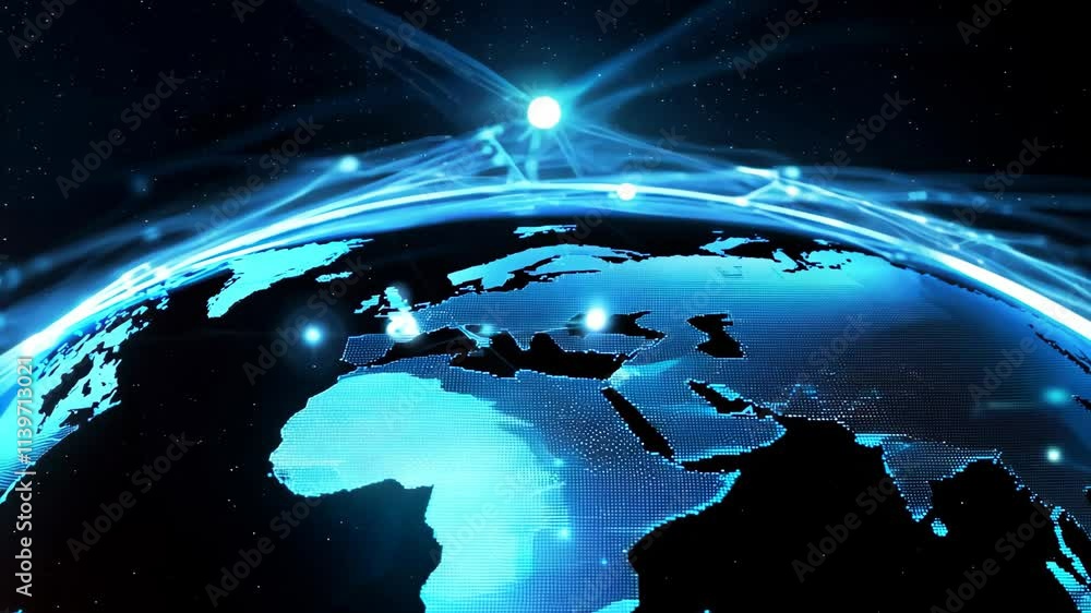 Poster global digital network and communication data visualization around the world