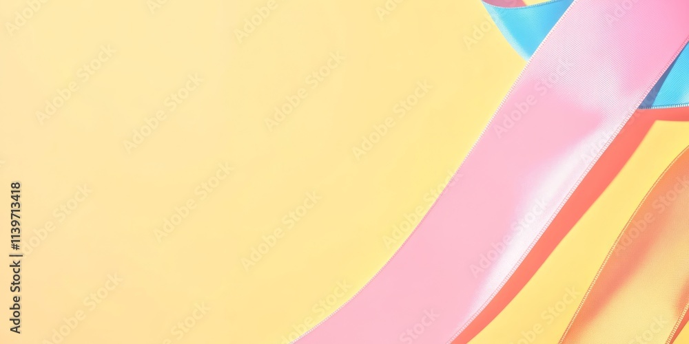 Poster brightly colored banner with curled ribbons and vivid contrast showcasing an inviting empty space