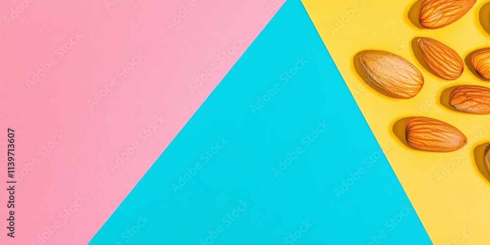 Poster brightly colored banner with scattered nuts creating a vibrant contrast