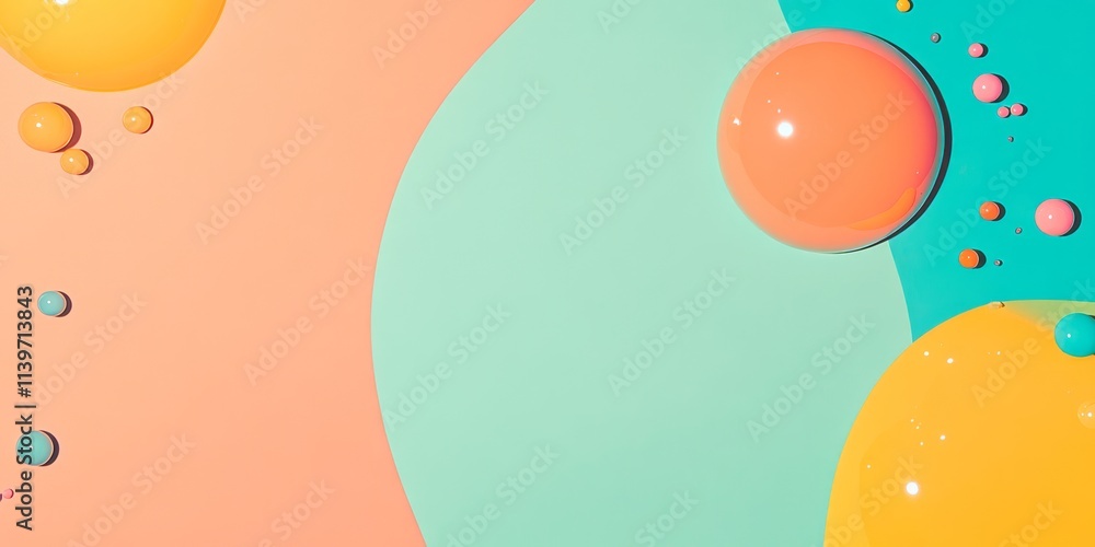 Poster brightly colored banner featuring vibrant marbles scattered on contrasting empty spaces with clean s