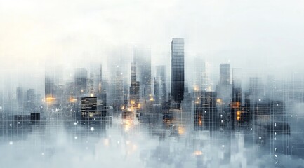 Fototapeta premium Abstract Digital Technology Background with Blurred Cityscape