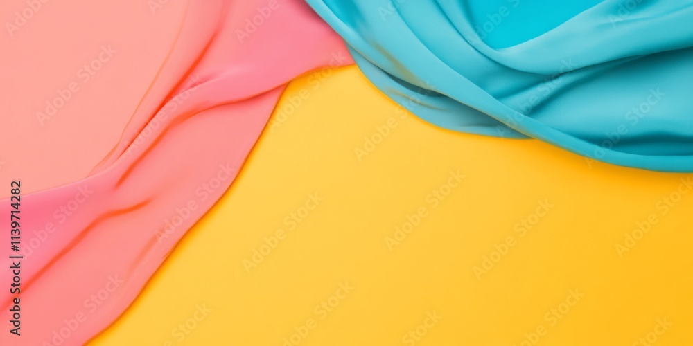 Poster brightly colored banner with vivid silk scarves and contrasting empty space creating a vibrant visua