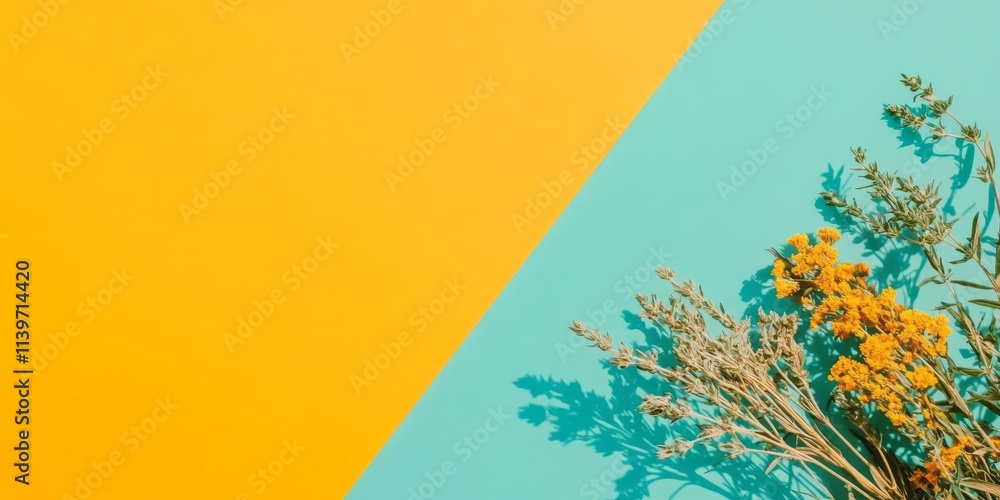 Aufkleber brightly colored banner with dried herbs creating a vibrant contrast in a minimalist design setting