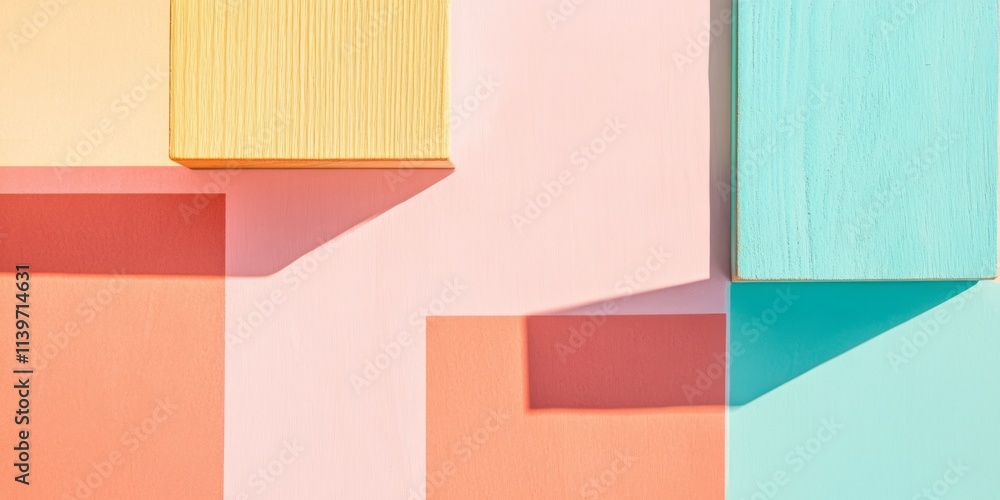 Poster brightly colored banner with wooden blocks creating a dynamic contrast and playful shadows, perfect 