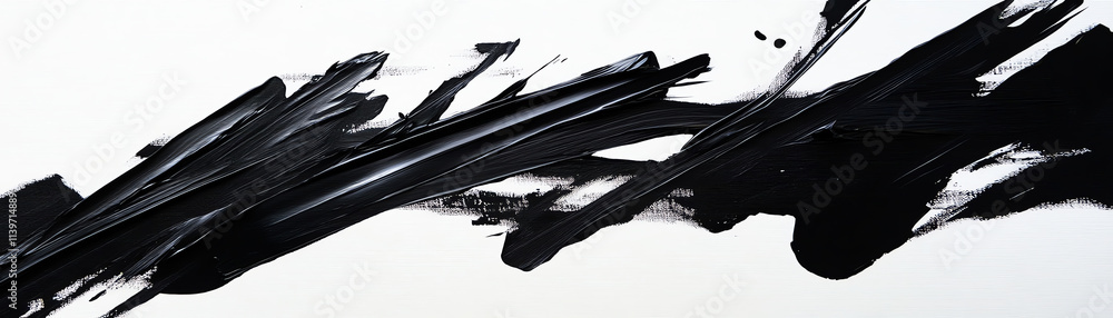 Poster dynamic black paint strokes on a white canvas for modern art and design projects.