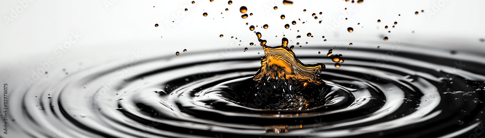 Poster an artistic splash of water creating mesmerizing ripples on a black surface.