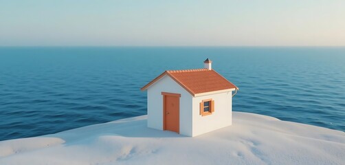 a little white house with sea