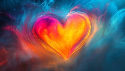 Vibrant abstract heart in a fusion of colors, generated by AI, dynamic and expressive design representing love, passion, and creative potential