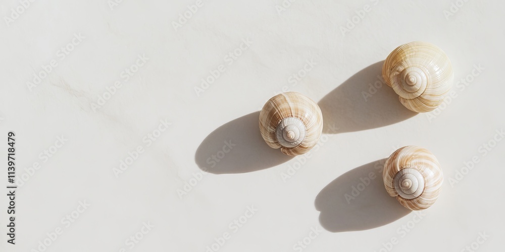 Poster Banner featuring contrasting empty space framed by delicate snail shells creating a serene visual effect