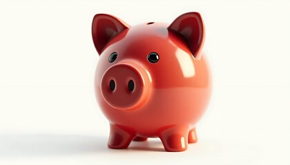 Obraz premium Glossy Red Piggy Bank on White Background Symbolizing Savings and Finance