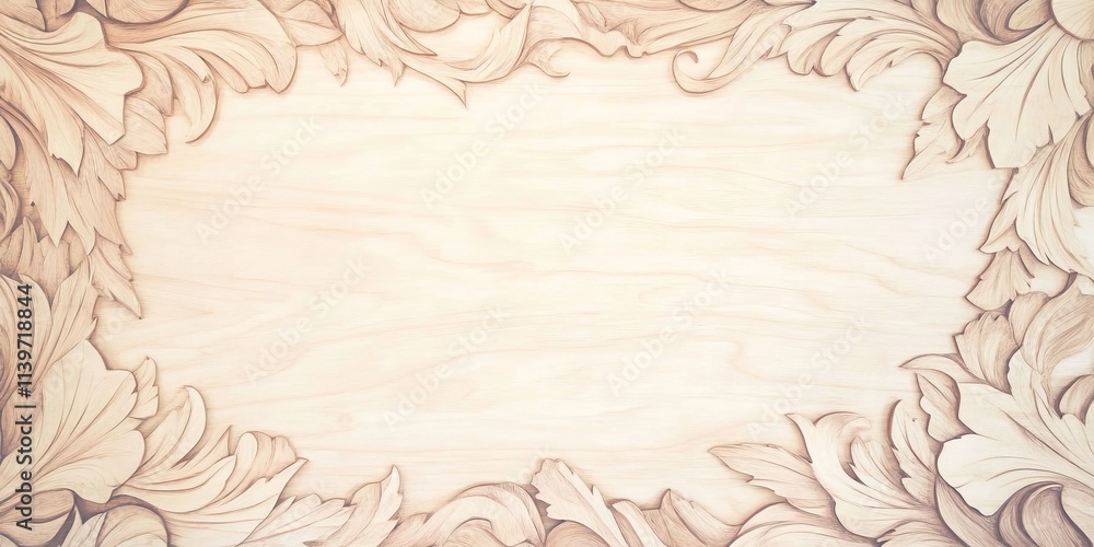 Poster elegant wooden banner featuring carved leaf details with ample empty space for text or design