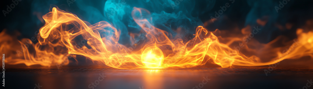 Poster a mesmerizing blend of vibrant flames and ethereal smoke creating a dynamic visual.