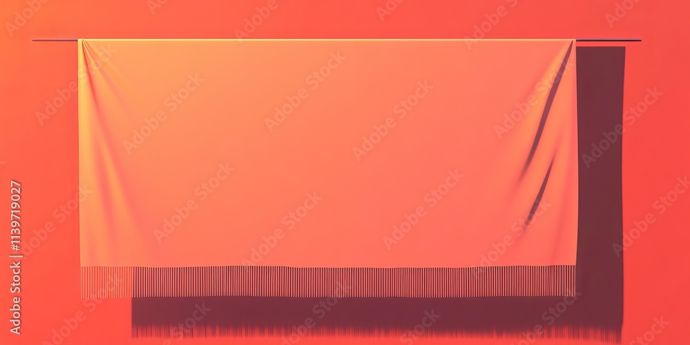 Poster beautiful silk banner with elegant tassels and clean shadows in a contrasting empty space