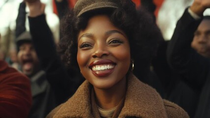 Cinematic shots of Black people cheering during the civil rights movement