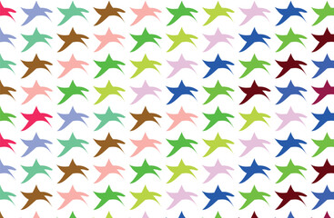 Vector seamless pattern of different kind of colorful stars on white background. Hand drawn doodle style