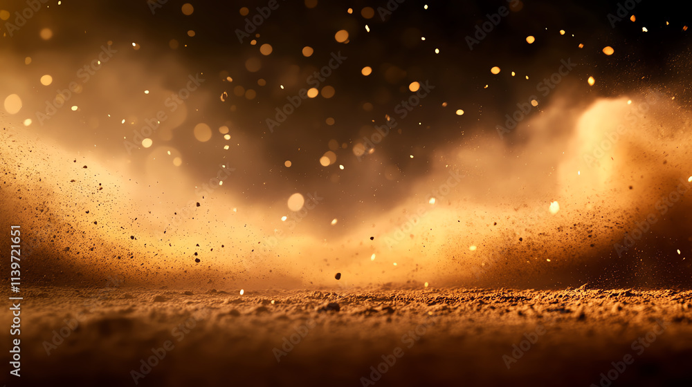Poster a mesmerizing swirl of golden dust particles illuminated by soft light.