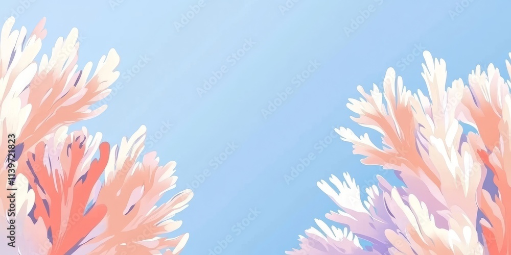 Poster expansive banner design featuring vibrant coral fragments with contrasting empty space for text and 
