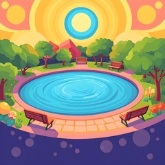 The Geometry of Summer: A Park by the Lake