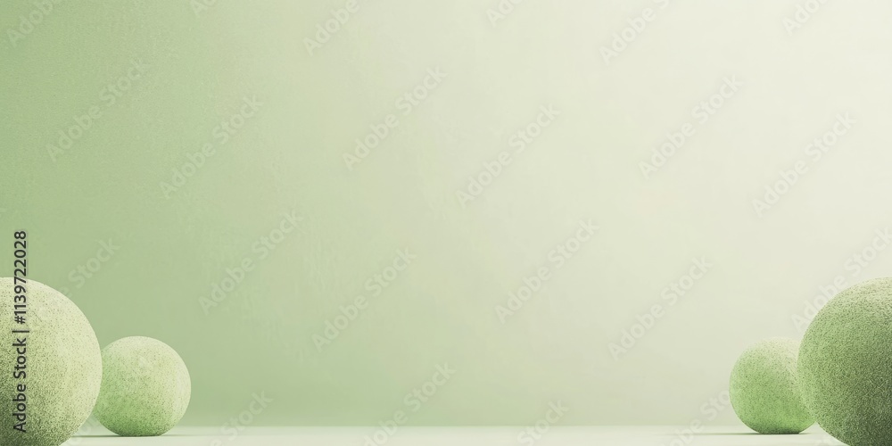 Poster banner with moss balls and clean shadows featuring a contrast empty space in a soothing green palett