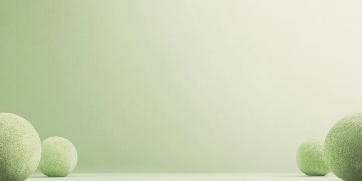 Banner with moss balls and clean shadows featuring a contrast empty space in a soothing green palette