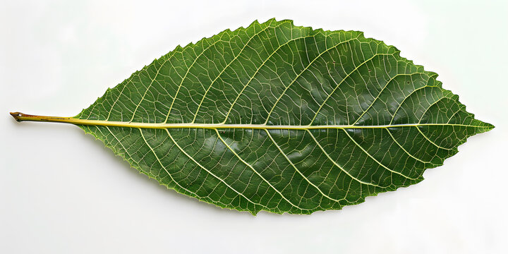 Realistic walnut tree leaf with textured surface and green veins isolated on white background