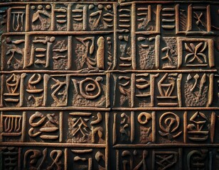 Texture of Ancient and Mysterious Inscriptions on Stone (Alien Culture)