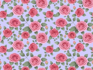バラのシームレスパターン（ピンク）　B-4'