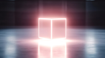 A glowing cube demonstrates futuristic design and advanced technology concepts.