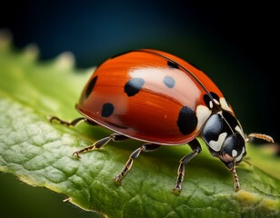 Fototapeta premium Macro Shot of a Ladybug on a Leaf