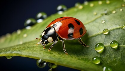 Fototapeta premium Macro Shot of a Ladybug on a Leaf