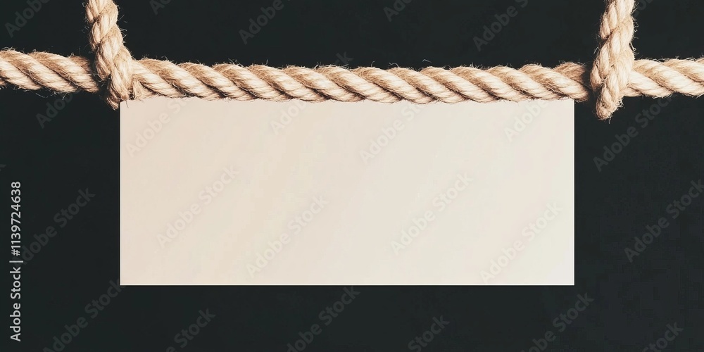 Aufkleber banner with contrasting empty space supported by knotted ropes against a dark background