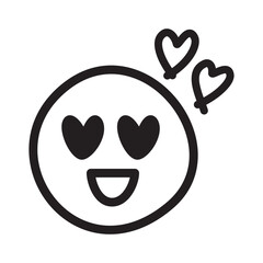 目がハートの手書きのかわいい絵文字・顔文字アイコン　黒　白黒